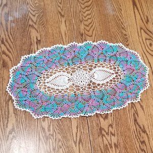 New Hand Crafted Pineapple Oval Doily, Multi-color, 25 1/2" x 15"